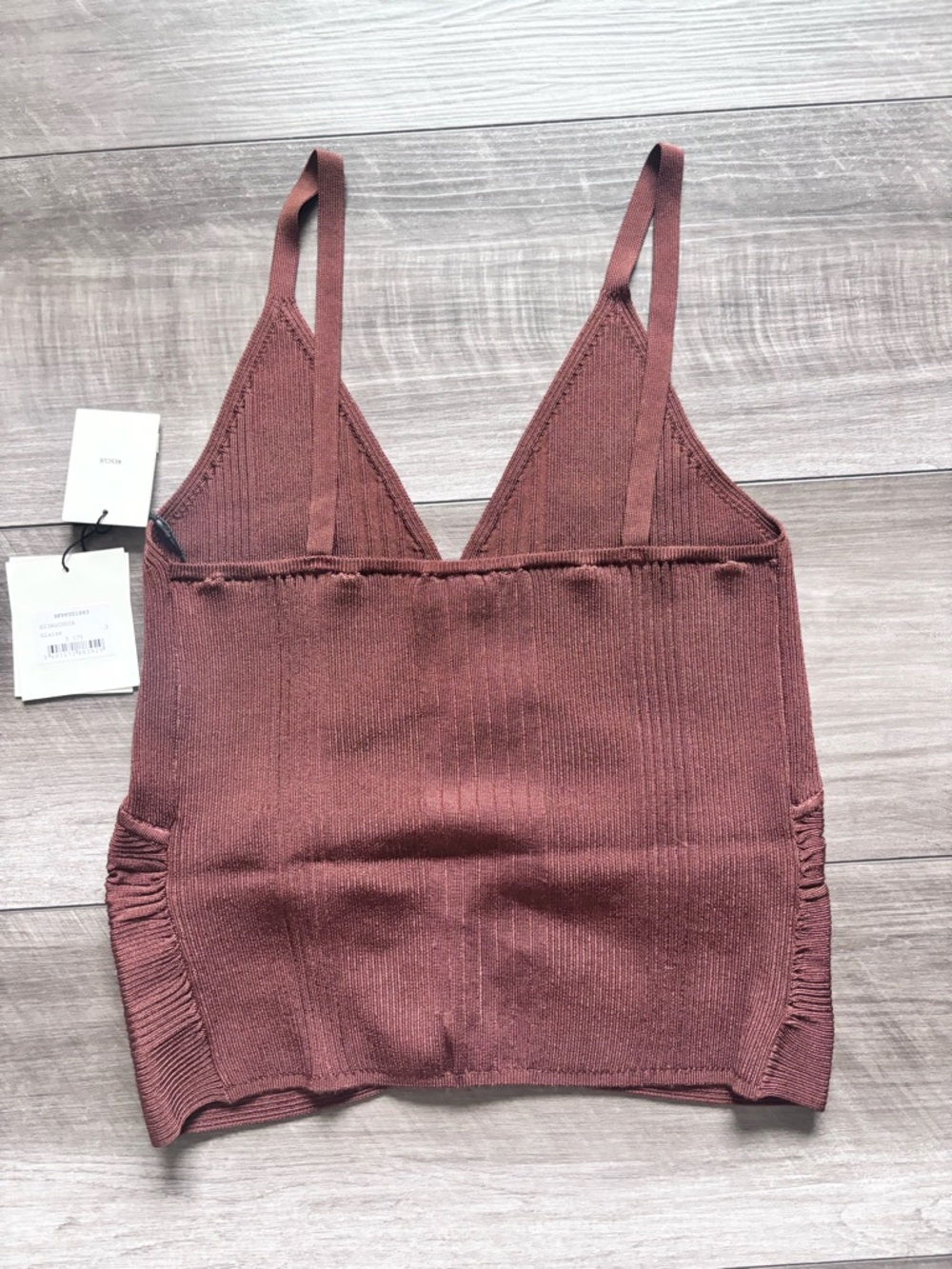 Sandro Brown Ribbed V-Neck Cropped Tank Top 3 large - Picture 4 of 7